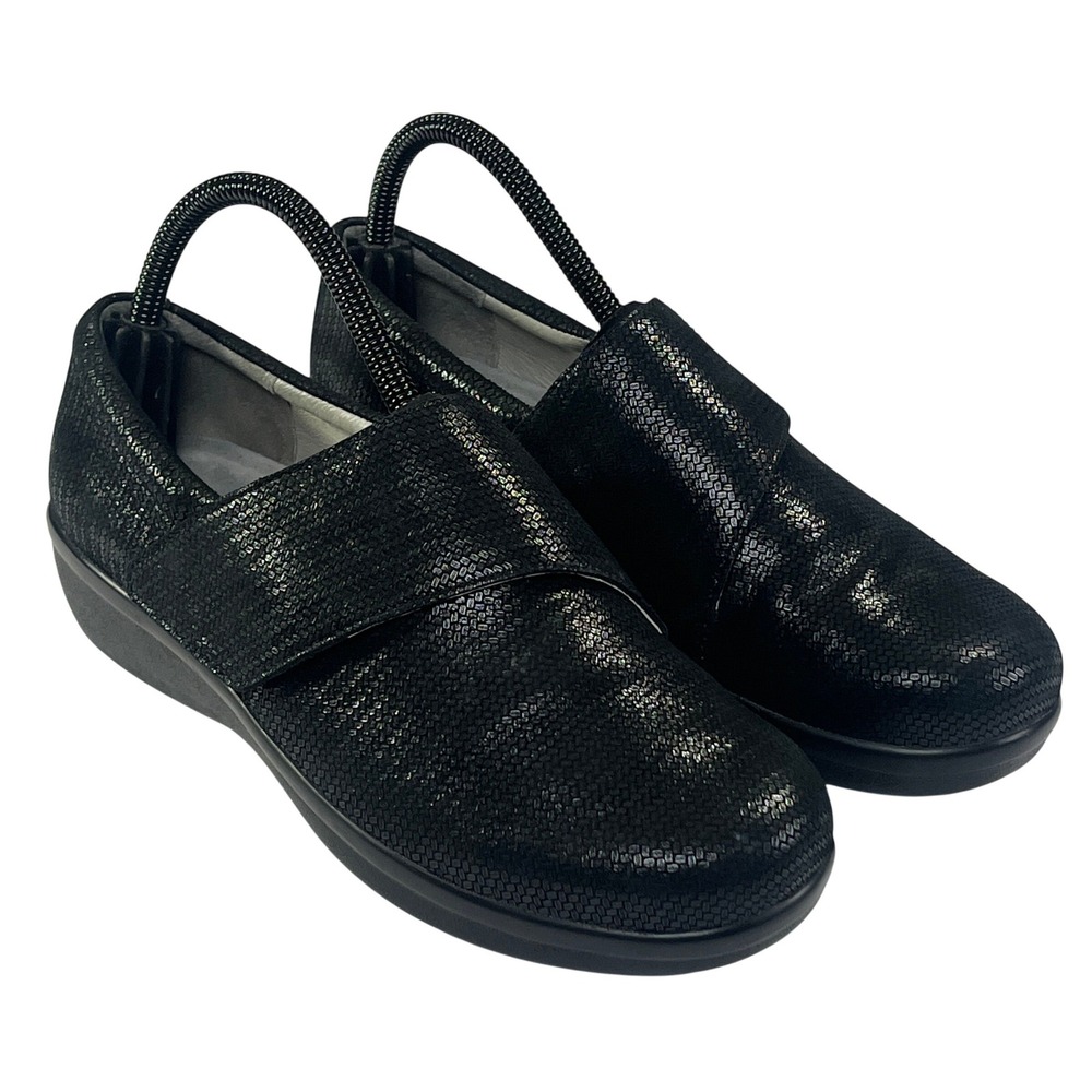 Alegria Lauryn Loafer Womens 38/8-8.5 Black Shimmer Leather Slip On Comfort Shoe